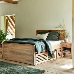 Lit 2 places avec tête de lit et rangements -160x200cm