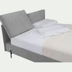 Lit 2 places avec tête de lit en velours 180x200cm - gris borie