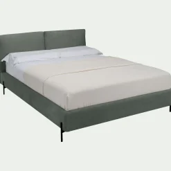 Lit 2 places avec tête de lit en velours 160x200cm - vert cèdre