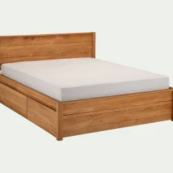 Lit 2 places en chêne massif avec tiroirs et panneau de finition - bois clair 140x200cm