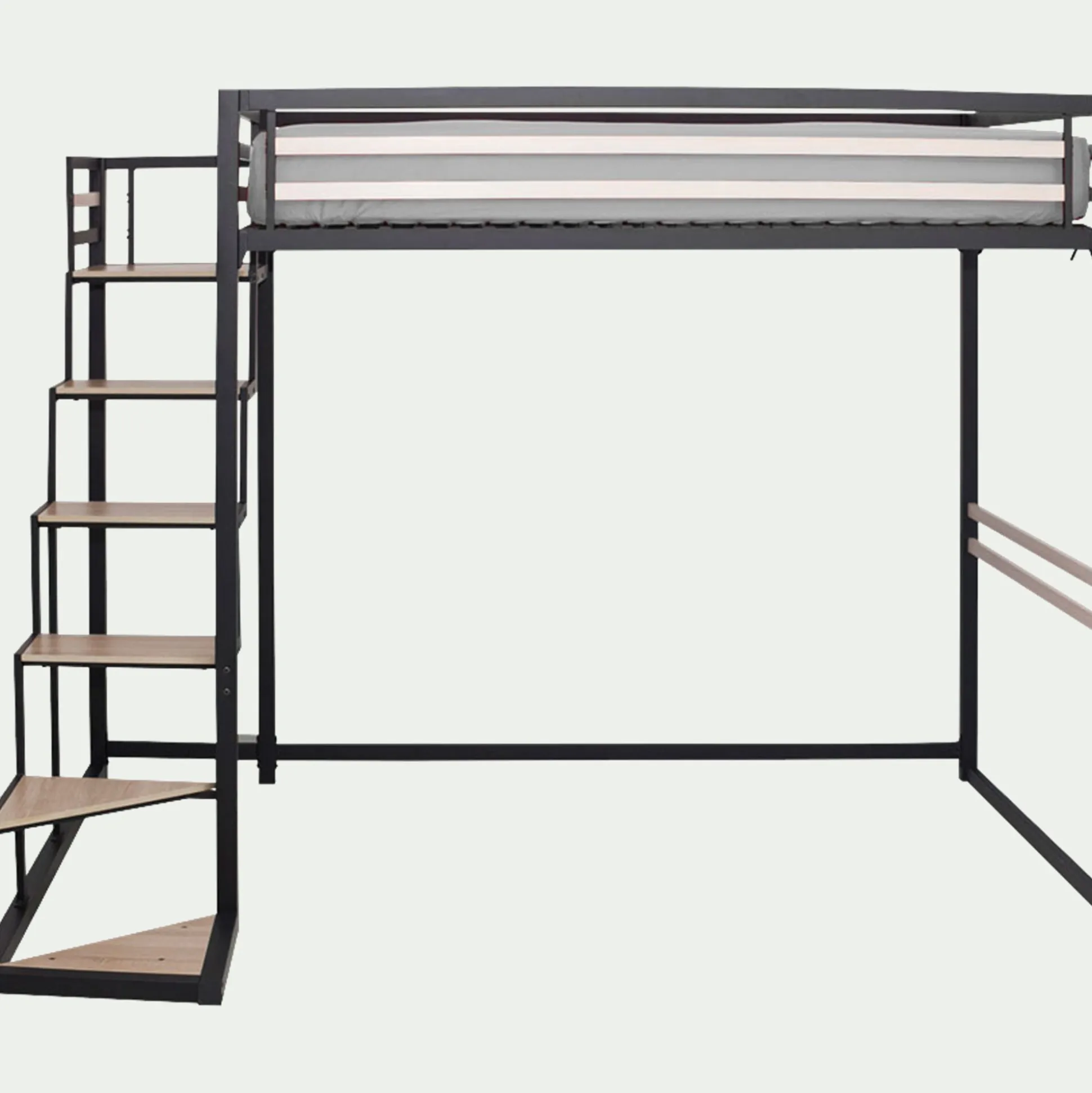 Lit 2 places mezzanine en acier - noir 140x200cm