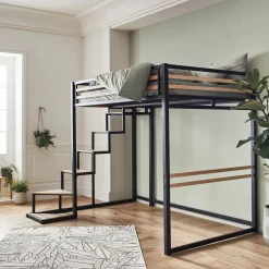 Lit 2 places mezzanine en acier - noir 140x200cm