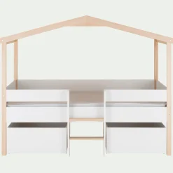 Lit cabane 1 place en bois 90x200 cm - blanc