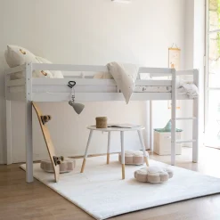 Lit enfant mi-haut 1 place en pin massif 90x200cm - blanc