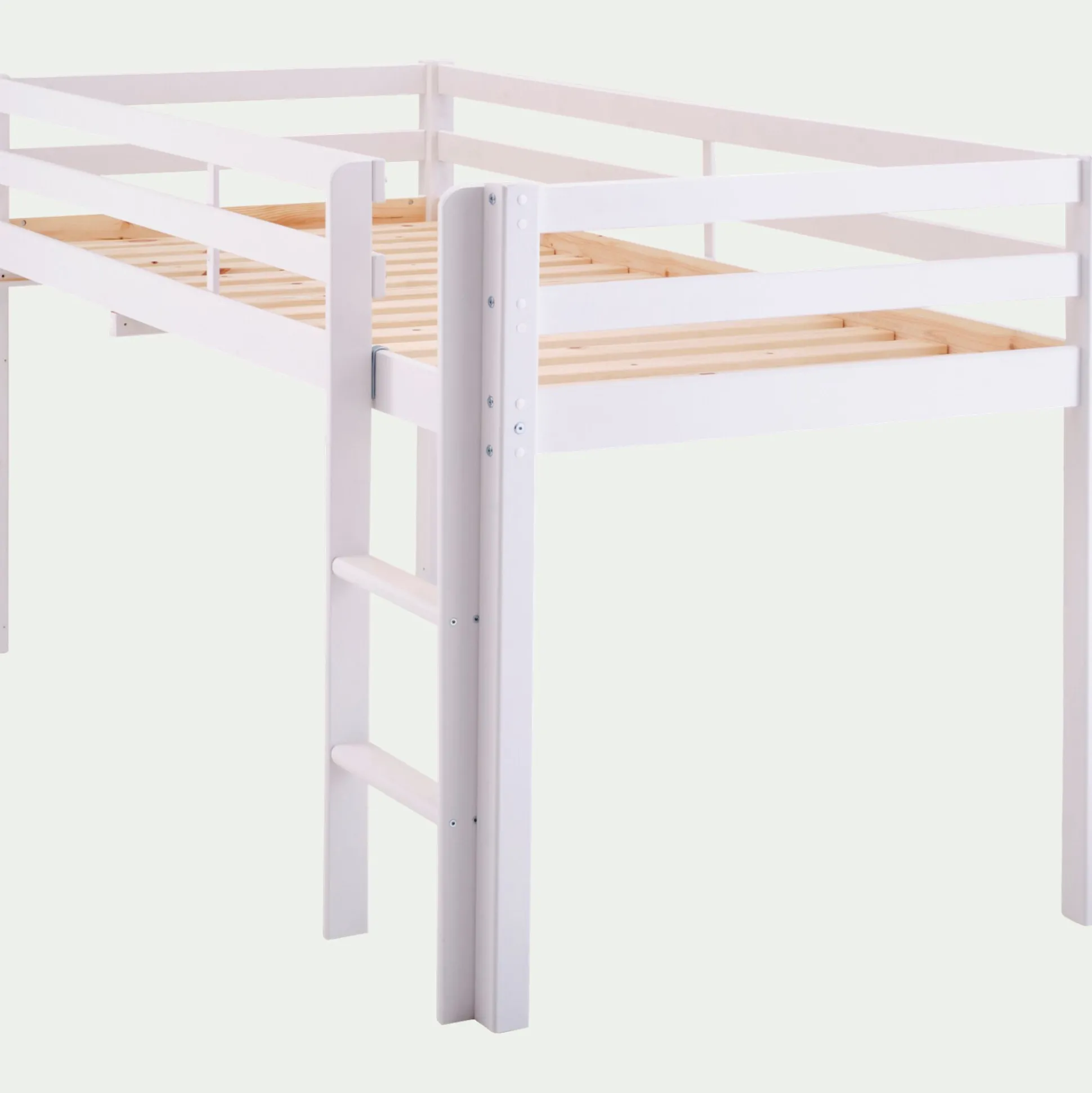 Lit enfant mi-haut 1 place en pin massif 90x200cm - blanc