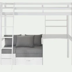 Lit mezzanine en pin 90x200cm avec bureau - blanc