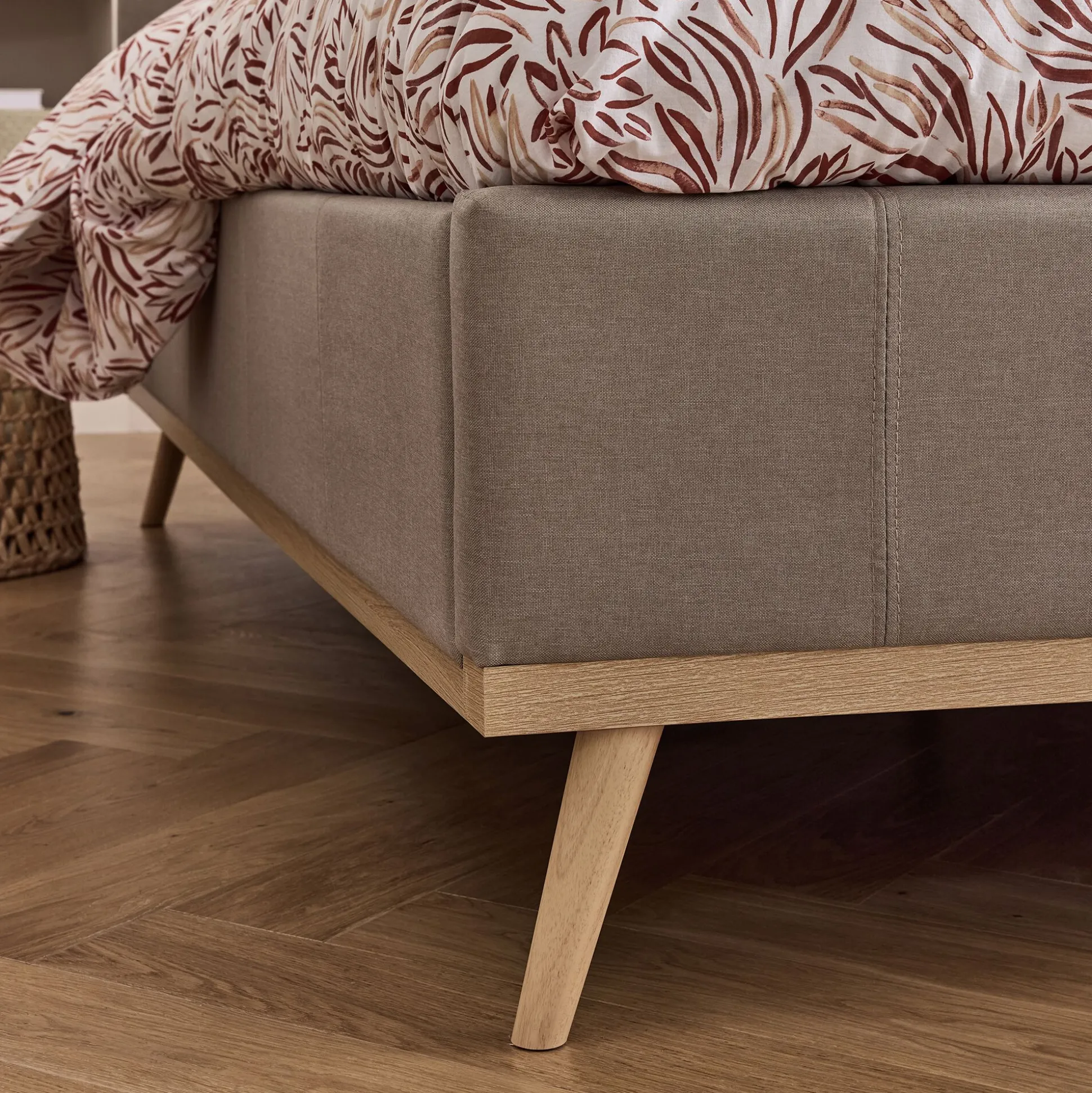 Lit-coffre 2 places recouvert de tissu - beige 140x200cm