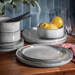 Lot de 4 assiettes à dessert en grès émail réactif D21cm - gris borie