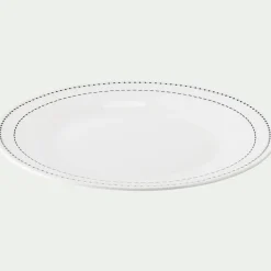Lot de 4 assiettes à dessert en porcelaine avec liseré noir D19,5cm - blanc