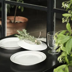 Lot de 4 assiettes à dessert en porcelaine avec liseré noir D19,5cm - blanc