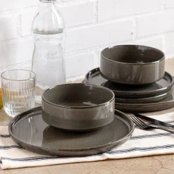 Lot de 4 assiettes à dessert en grès émail réactif D21cm - vert olivier