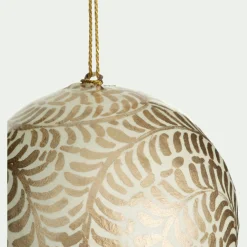 Lot de 6 boules de Noël en papier mâché motif végétal peint main D7cm - doré