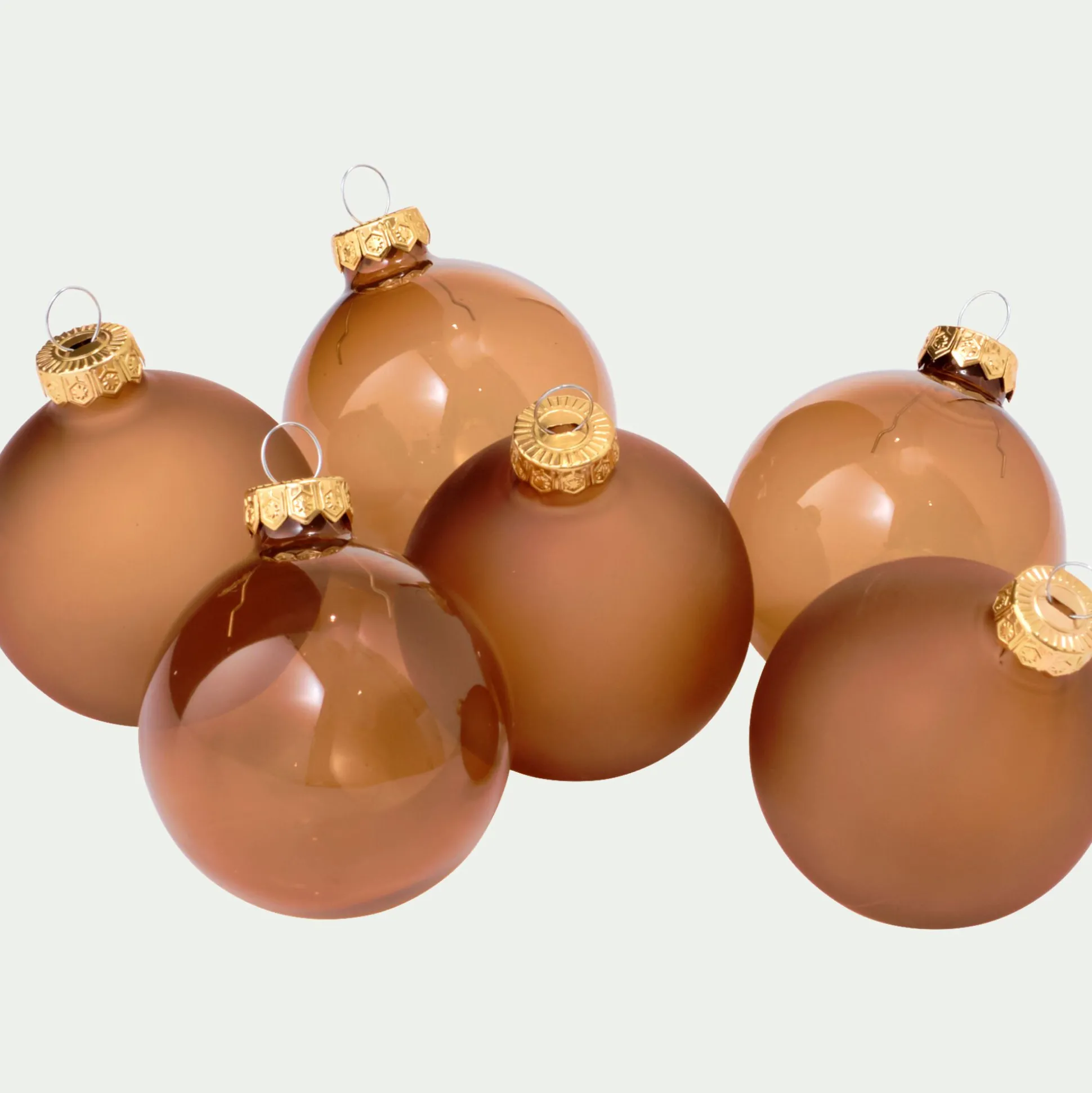 Lot de 6 Boules de Noël Verre D6CM - marron