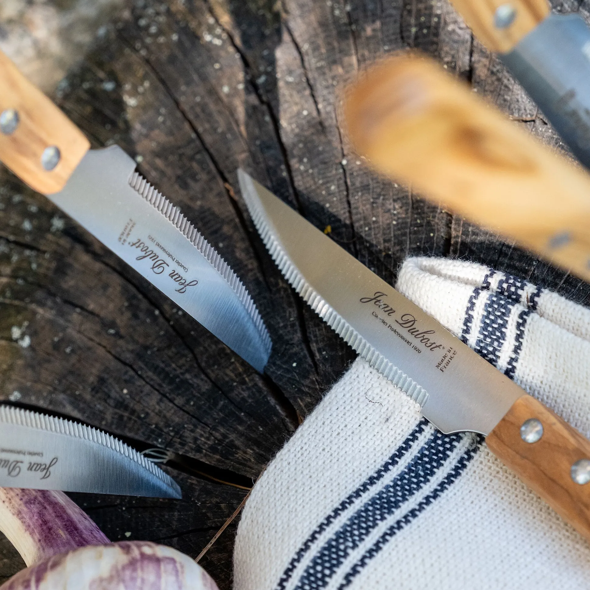 Lot de 6 couteaux à steak en inox et manche en bois d'olivier