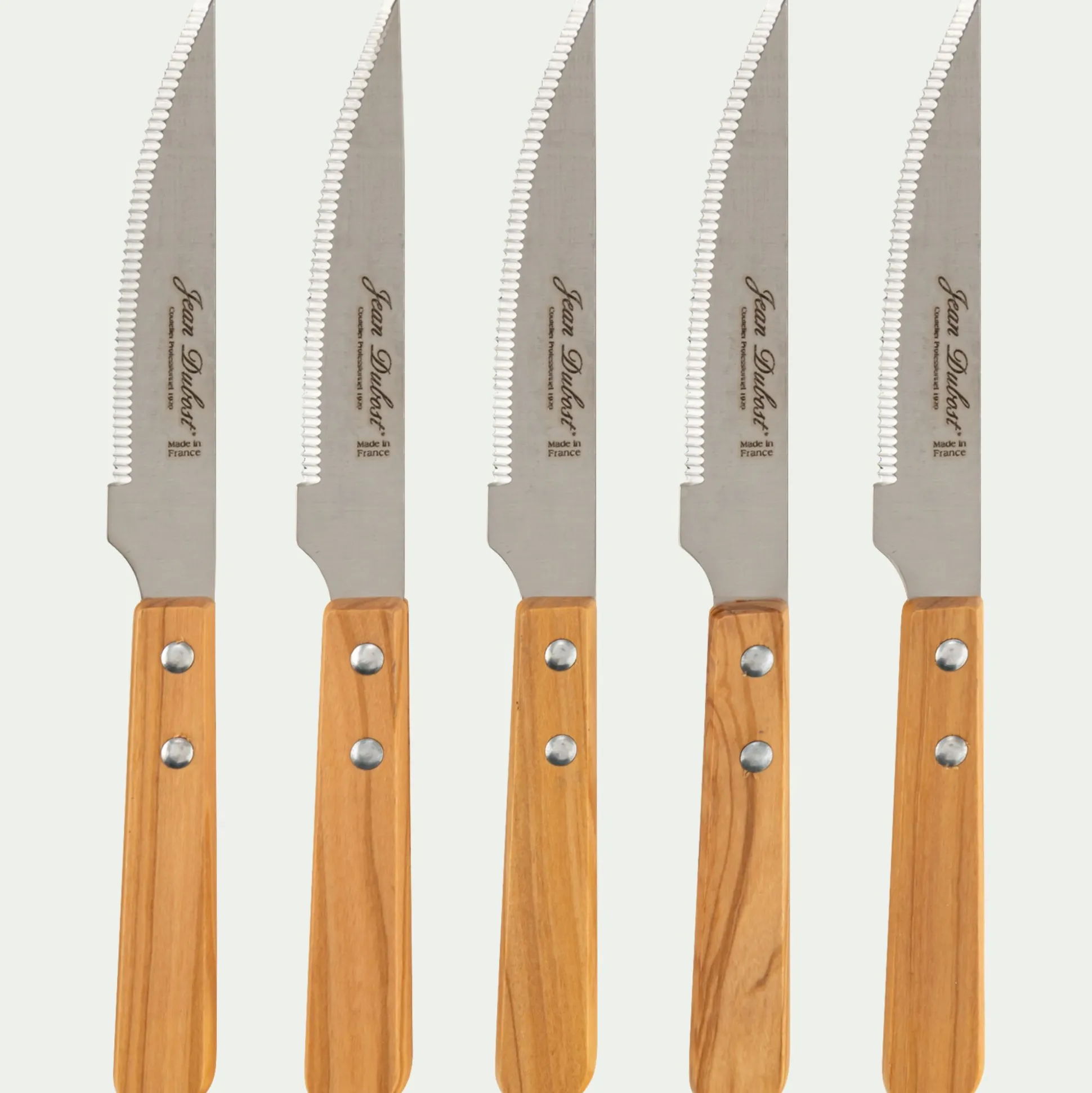 Lot de 6 couteaux à steak en inox et manche en bois d'olivier