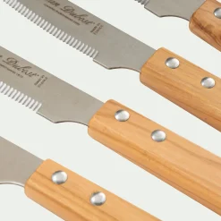 Lot de 6 couteaux à steak en inox et manche en bois d'olivier