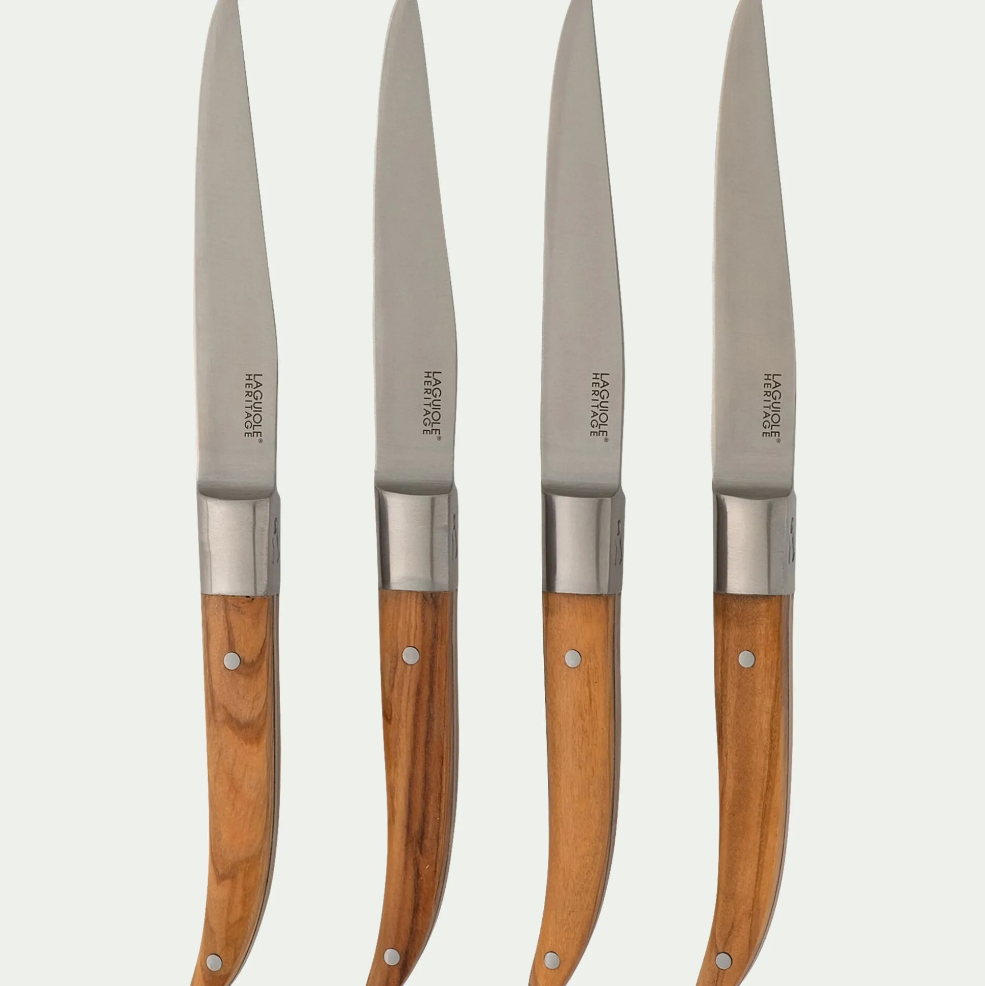 Lot de 4 couteaux à steak en inox et bois d'olivier - naturel