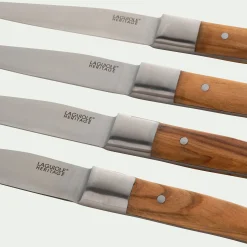 Lot de 4 couteaux à steak en inox et bois d'olivier - naturel