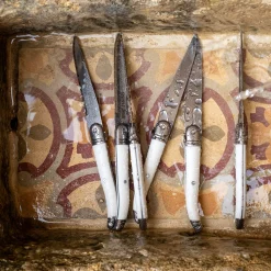 Lot de 6 couteaux à steak en inox - blanc