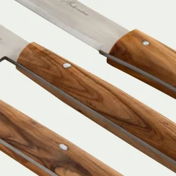 Lot de 3 couteaux avec lame en inox et manche en bois d'olivier