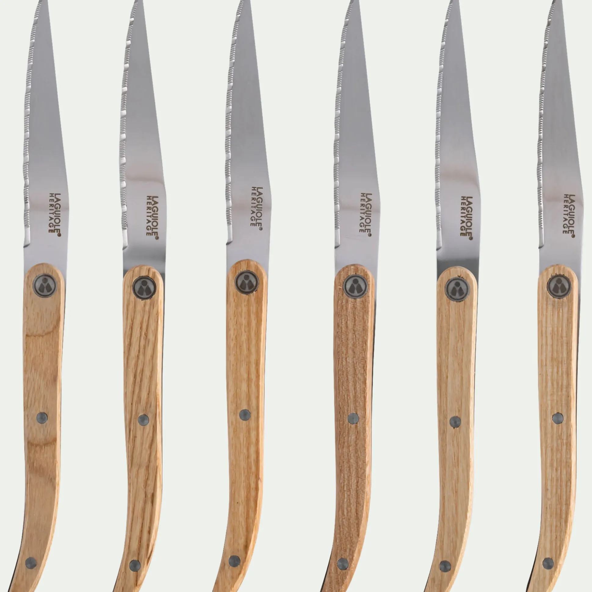 Lot de 6 couteaux de cuisine en inox et bois - naturel