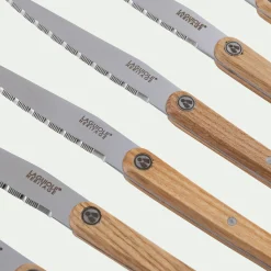 Lot de 6 couteaux de cuisine en inox et bois - naturel