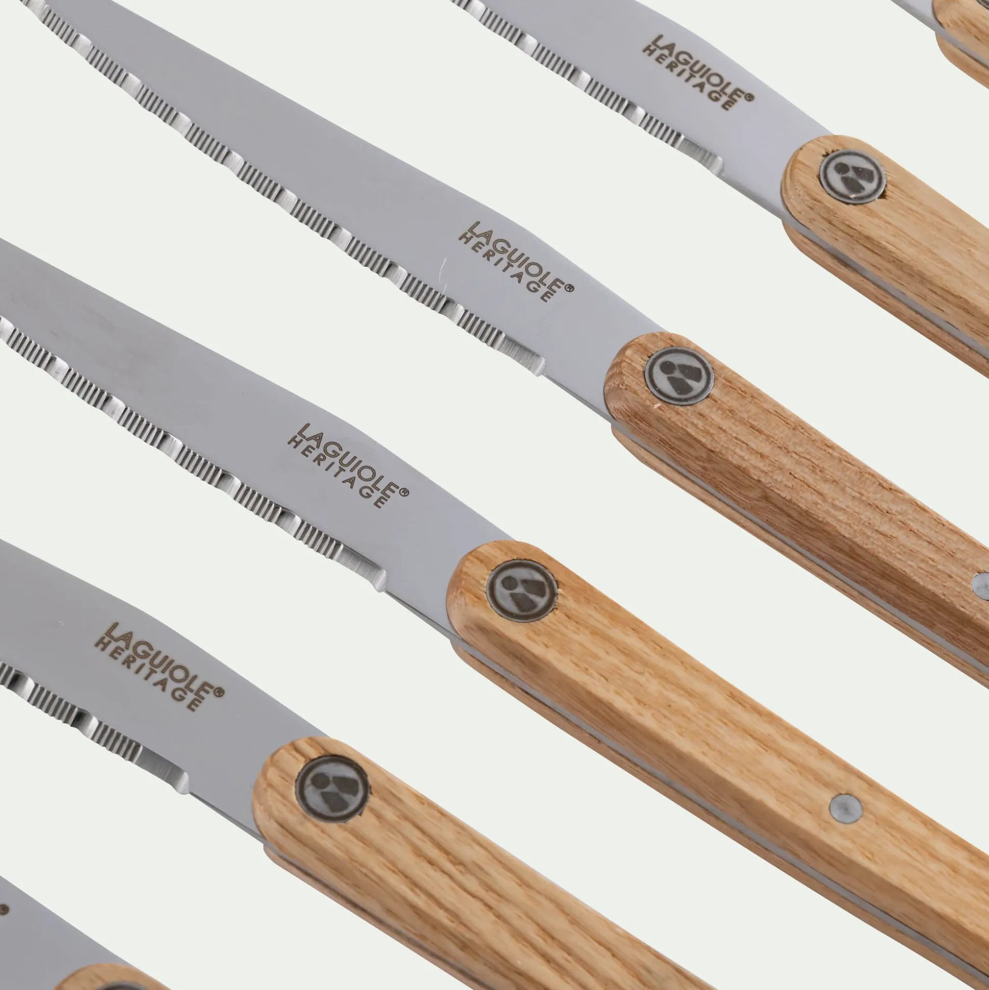 Lot de 6 couteaux de cuisine en inox et bois - naturel