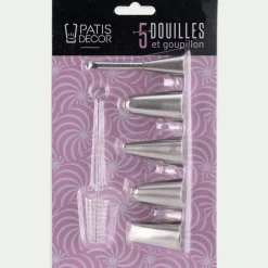 Lot de 5 douilles en inox avec goupillon - argenté