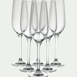 Lot de 6 flûtes à champagne en verre 19cl - transparent