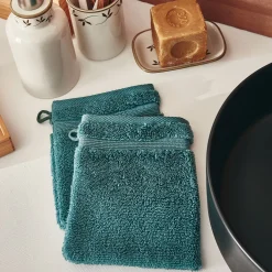 Lot de 2 gants de toilette bouclette en coton - vert