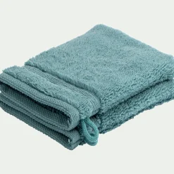 Lot de 2 gants de toilette bouclette en coton - vert