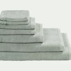 Lot de 2 gants de toilette en bouclettes de coton bio 16x21cm - vert olivier