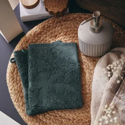 Lot de 2 gants de toilette en coton - vert cèdre