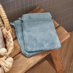 Lot de 2 gants de toilette bouclette en coton - bleu autan