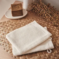 Lot de 2 gants de toilette en bouclette de coton bio - blanc ventoux 16x21cm