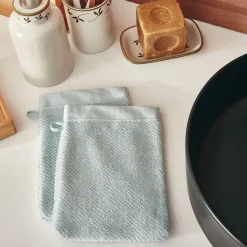 Lot de 2 gants de toilette en coton bio - bleu 16x21cm