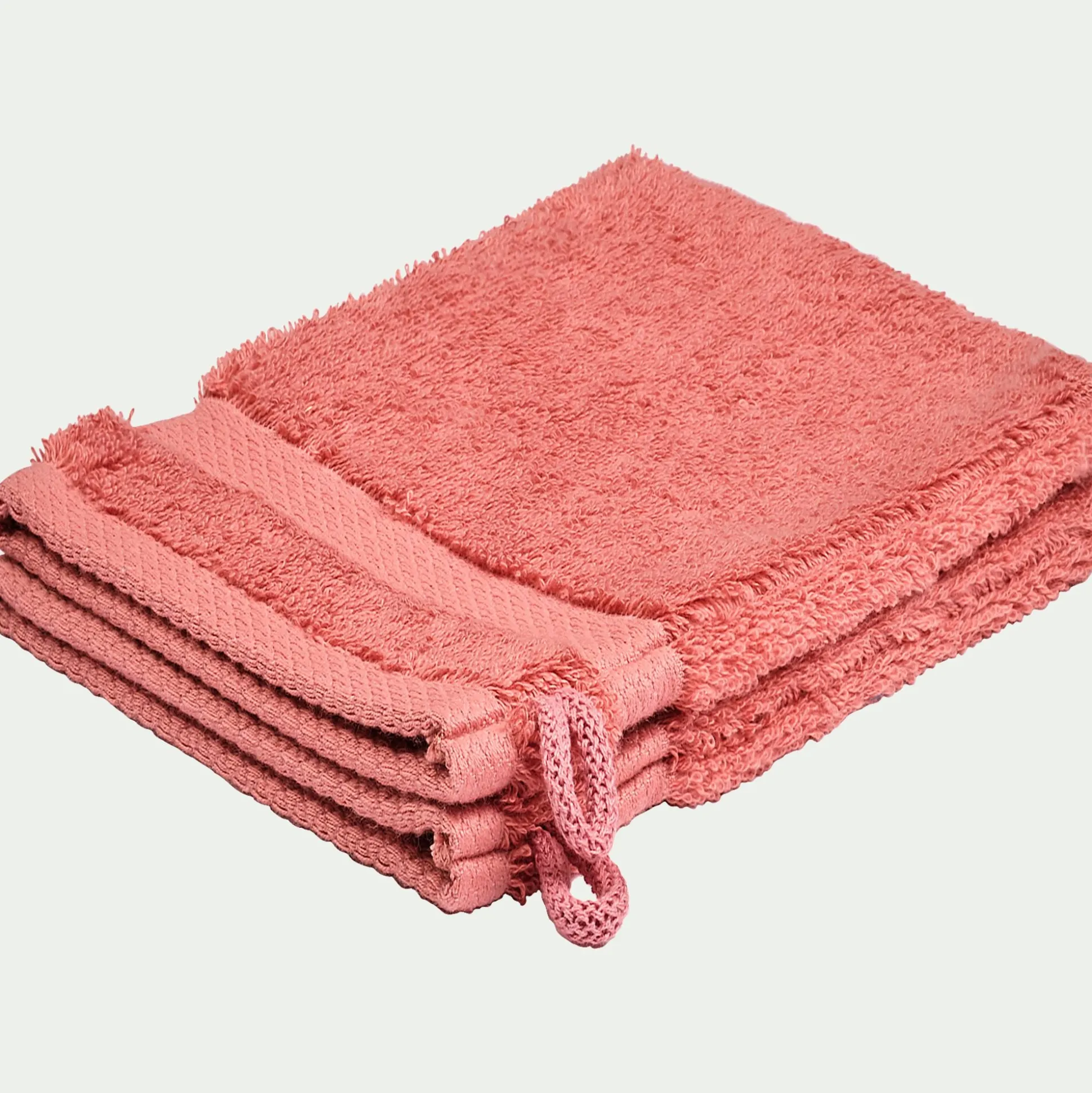 Lot de 2 gants de toilette en coton peigné - rouge ricin