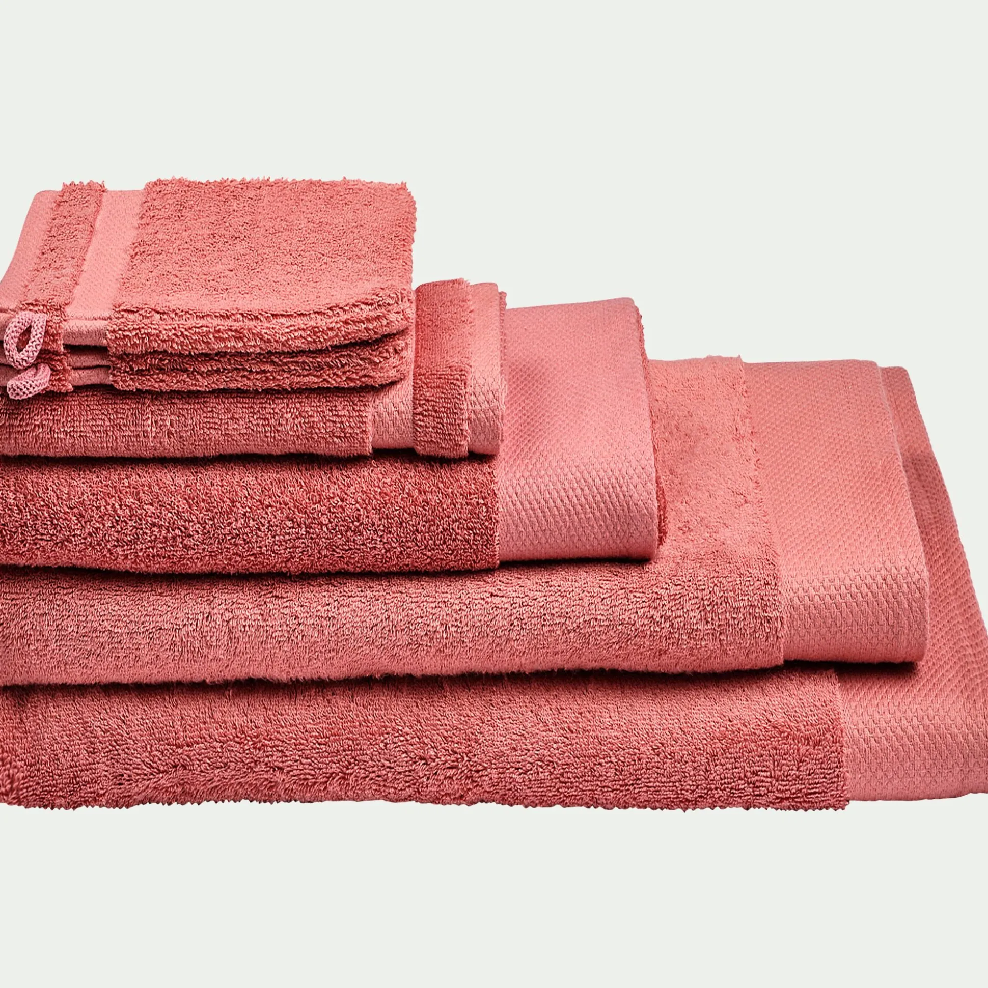 Lot de 2 gants de toilette en coton peigné - rouge ricin