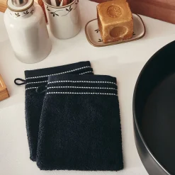 Lot de 2 gants de toilette en coton - noir