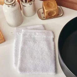 Lot de 2 gants de toilette qualité hôtelière en coton - blanc