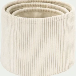 Lot de 3 paniers ronds en velours côtelé - blanc ventoux