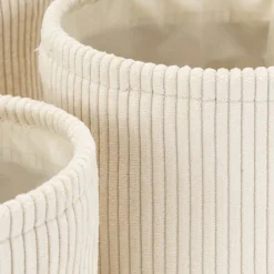 Lot de 3 paniers ronds en velours côtelé - blanc ventoux