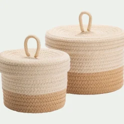 Lot de 2 paniers ronds en tissu - beige