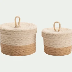 Lot de 2 paniers ronds en tissu - beige