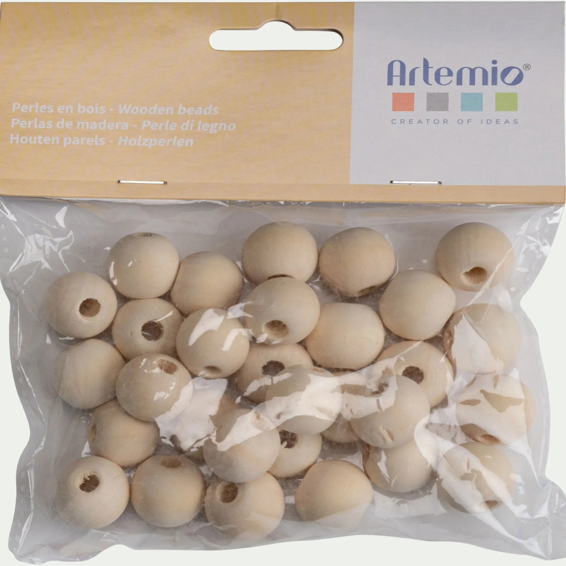 Lot de 30 perles rondes en bois de bouleau D2cm - naturel