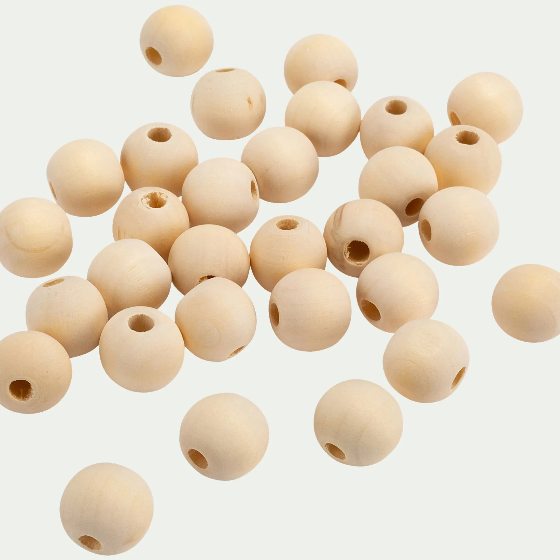 Lot de 30 perles rondes en bois de bouleau D2cm - naturel