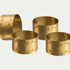 Lot de 4 ronds de serviette motif végétal en laiton - doré