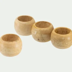 Lot de 4 ronds de serviette en bois de manguier - naturel