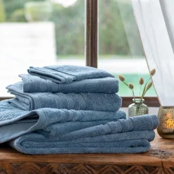 Lot de 2 serviettes invité bouclette en coton - bleu autan 30x50cm