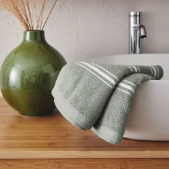 Lot de 2 serviettes invité en coton - vert olivier 30x50cm